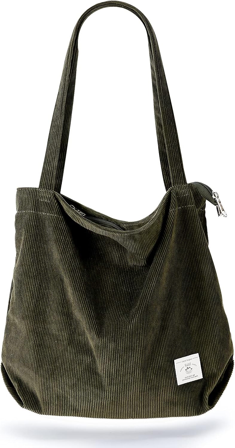 KALIDI FANCY FOREST KALIDI Women Corduroy Tote Bag Zipper Casual Tote's Handbag Big Capacity Shoulder Bag with Pockets - Image 1